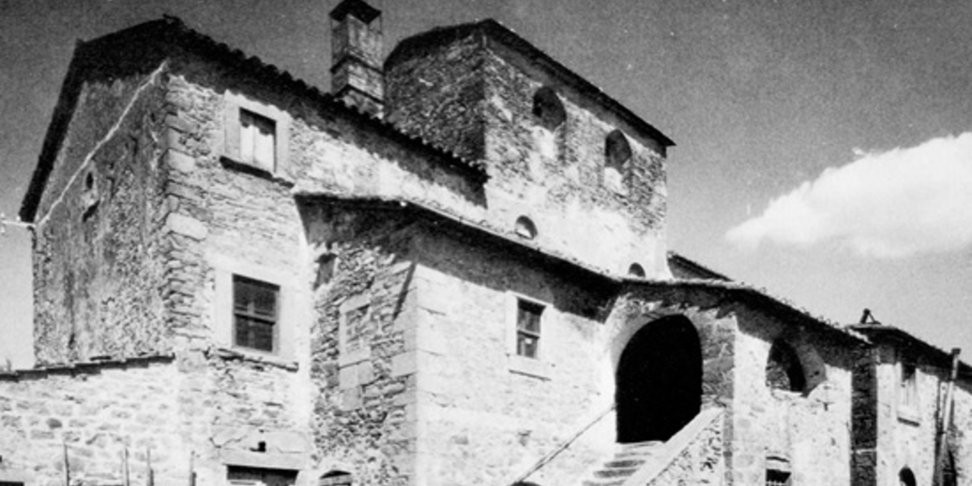 Black and white photo: a detail of the ancient building - Monastero
					San Silvestro