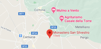 Thumbnail: the detailed map to reach the ancient Monastero San Silvestro,
										Farmhouse in Cortona - Tuscany, Italy